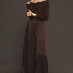 Anthropologie Dark Brown Off-Shoulder Jumpsuit
